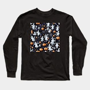 Halloween ghosts and pumpkins pattern Long Sleeve T-Shirt